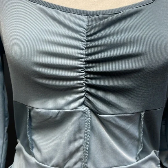 SHEIN BAE Colorblock Rib-Knit Ruched Body con Dress SZ M Blue - Picture 8 of 11